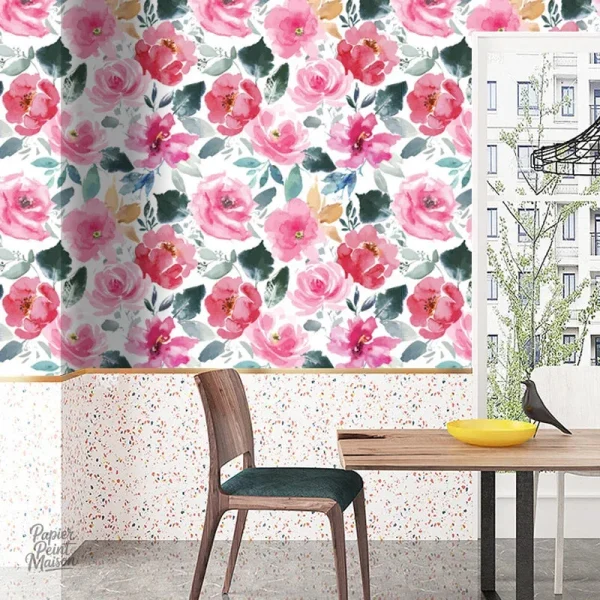 Papier peint fleuri avec motifs élégants et colorés
