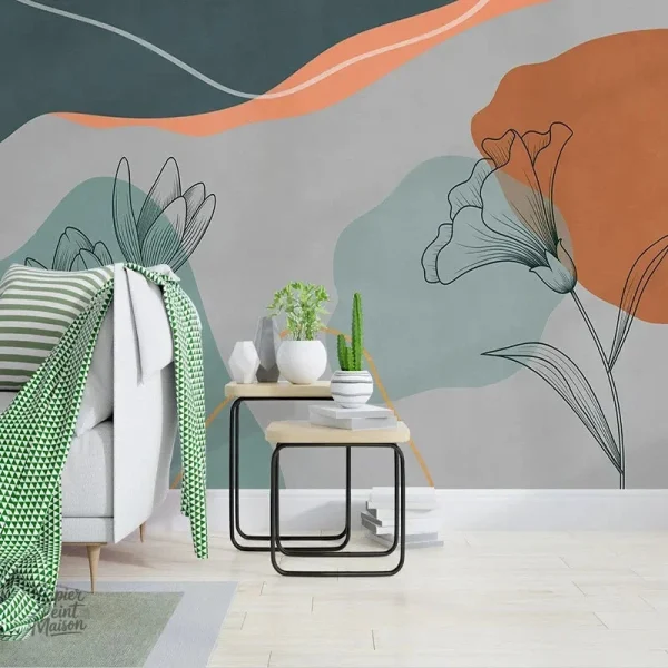 Papier peint floral contemporain aux couleurs vibrantes