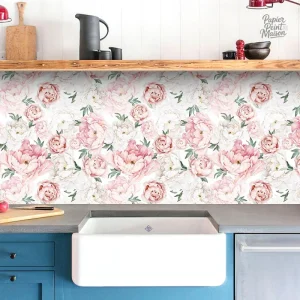 Papier peint fleuri avec motifs de fleurs colorées