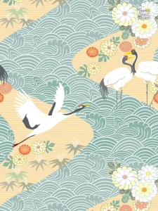 Motifs floraux et oiseaux colorés sur fond doux