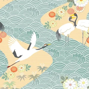 Motifs floraux et oiseaux colorés sur fond doux
