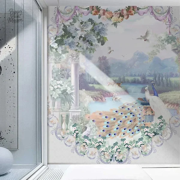 Papier peint inspiré de la nature avec fleurs et oiseaux