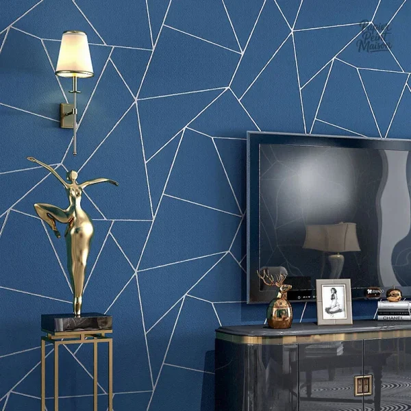 Papier peint géométrique bleu avec motifs modernes