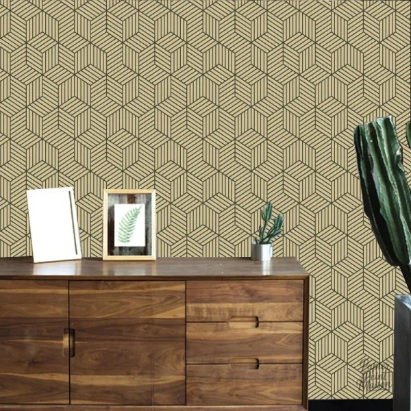 Papier peint géométrique doré élégant pour décoration intérieure