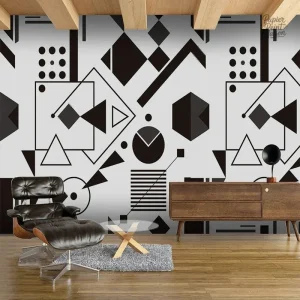 Papier peint géométrique noir et blanc moderne