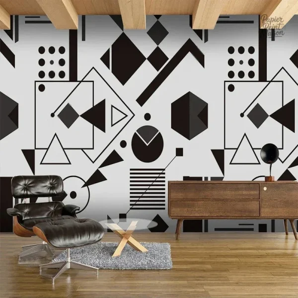 Papier peint géométrique noir et blanc moderne