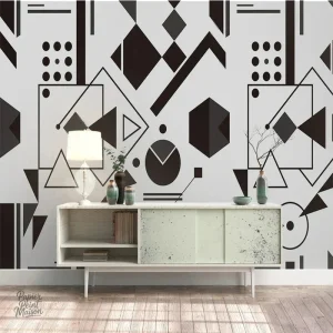 Motifs géométriques en noir et blanc pour décoration intérieure