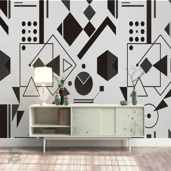 Motifs géométriques en noir et blanc pour décoration intérieure