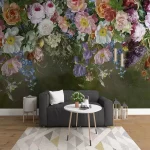 Papier peint fleuri avec grosses fleurs colorées