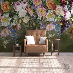 Papier peint à motif floral, design aux grandes fleurs