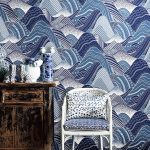 Papier peint japonais bleu, design élégant et apaisant