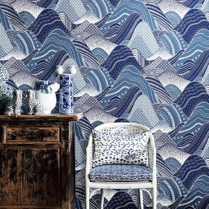Papier peint japonais bleu, design élégant et apaisant