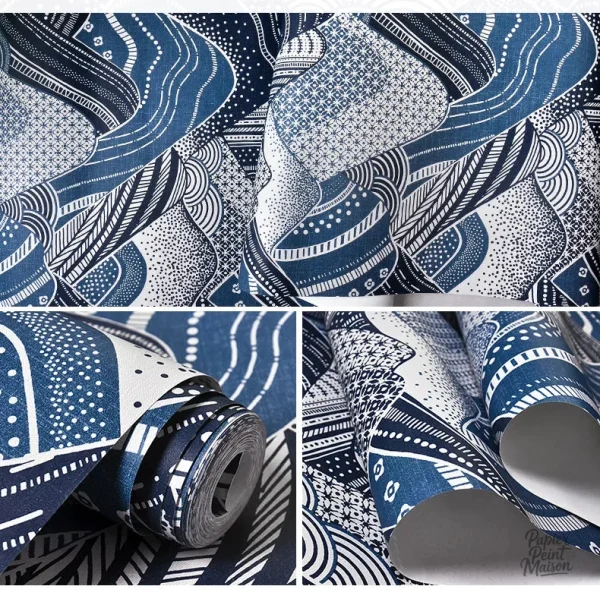 Papier peint japonais, nuances de bleu harmonieuses