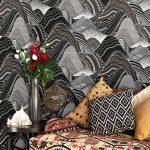 Papier peint japonais noir et blanc élégant pour décoration intérieure