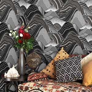 Papier peint japonais noir et blanc élégant pour décoration intérieure