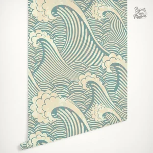 Papier Peint Japonais avec motifs de vagues élégantes
