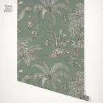 Papier peint jungle avec motifs d'animaux exotiques et végétation