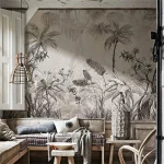 Papier peint jungle pour chambre, motif tropical élégant