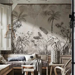 Papier peint jungle pour chambre, motif tropical élégant