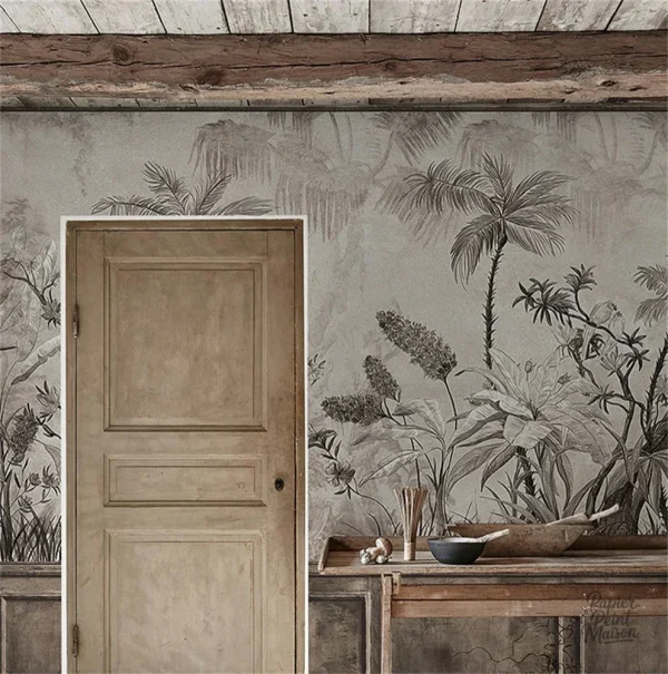 Papier peint végétal, design inspiré de la jungle pour intérieur