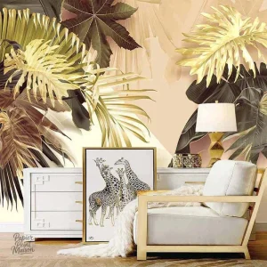 Papier peint jungle doré avec motifs tropicaux élégants
