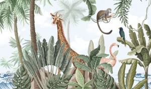 Décor mural jungle pour chambre d'enfant, ambiance naturelle