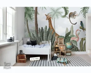 Papier peint coloré jungle, design jungle amusant