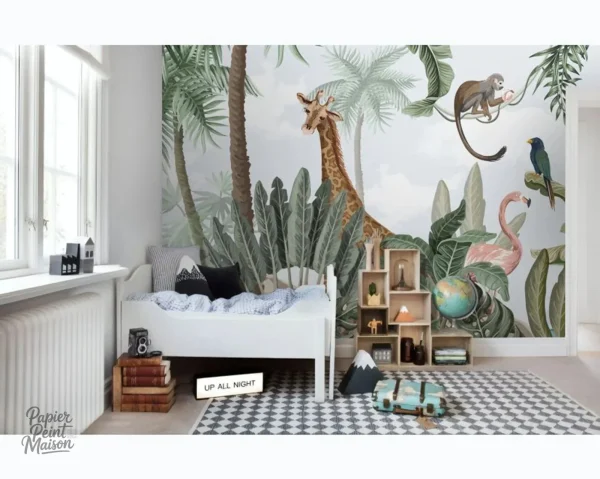 Papier peint coloré jungle, design jungle amusant