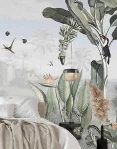 Papier peint avec feuillage tropical vibrant et coloré