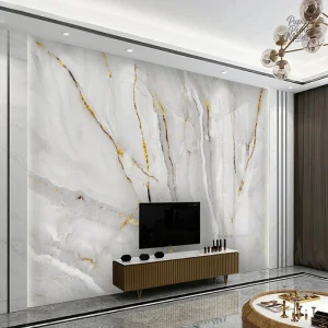 Papier peint effet marbre avec une finition blanche raffinée