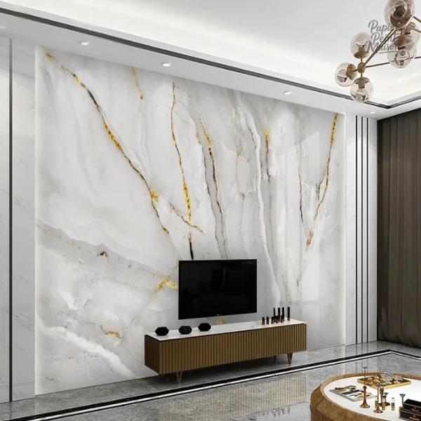 Papier peint effet marbre avec une finition blanche raffinée