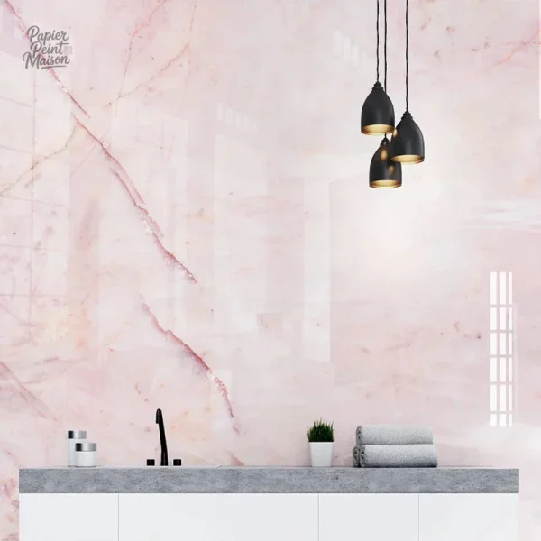 Papier peint marbré rose, élégant pour décoration intérieure