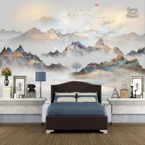 Papier peint montagne pour chambre, design naturel apaisant