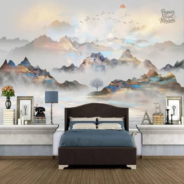 Papier peint montagne pour chambre, design naturel apaisant