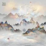 Papier peint paysage montagnard, style moderne pour chambre