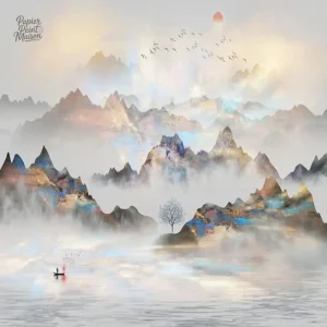 Papier peint paysage montagnard, style moderne pour chambre