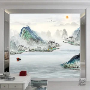 Papier peint paysage montagneux pour ambiance relaxante