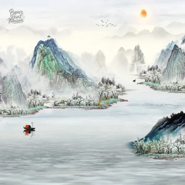Revêtement mural panoramique illustrant des montagnes majestueuses