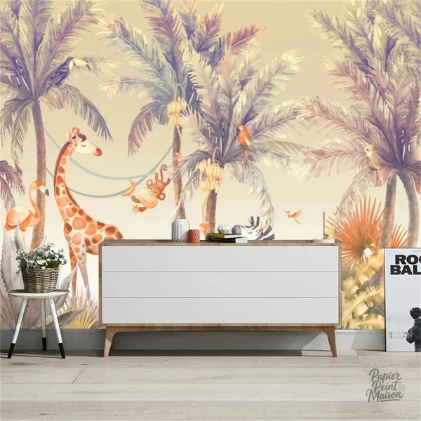 Papier peint jungle coloré, design naturel et exotique