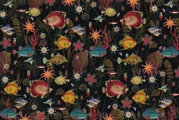 Papier peint décoratif avec motifs de poissons colorés
