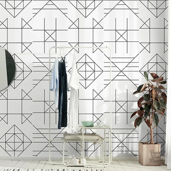 Papier peint géométrique noir et blanc moderne