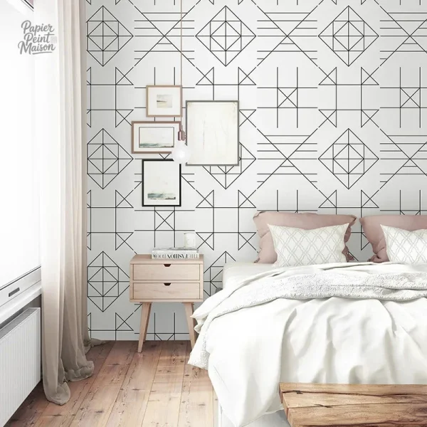 Papier peint en motifs géométriques stylisés
