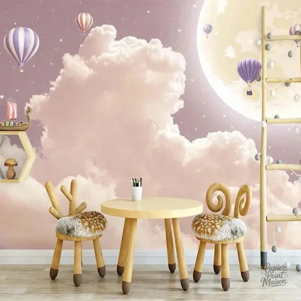 Papier peint nuage rose doux et apaisant pour décoration intérieure