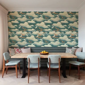 Papier peint nuage avec motifs doux pour chambre d'enfant