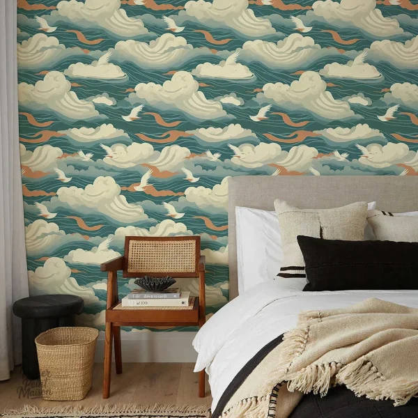 Papier peint nuageux, style moderne et rêveur pour décoration intérieure