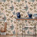 Papier peint oiseaux et fleurs décoratif pour intérieur