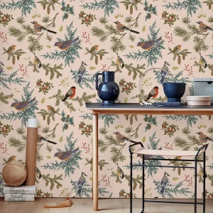 Papier peint oiseaux et fleurs décoratif pour intérieur