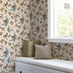 Motif floral avec oiseaux colorés sur papier peint