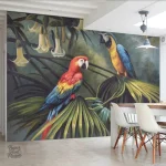 Papier peint oiseaux exotiques, motif tropical vibrant