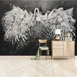 Papier peint vintage avec motifs d'oiseaux colorés
